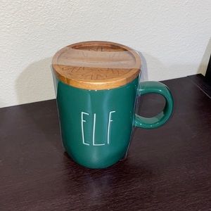 New Rae Dunn ELF ceramic mug with wood lid